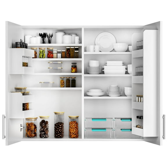 Dumekko Kitchen Wall Cabinets, 12" D x 35" W x 32" H Laundry Room Wall Mounted Cabinet with 6 Door Shelves & Adjustable Shelf, Soft Close Medicine Cabinet for Bathroom Kitchen, White