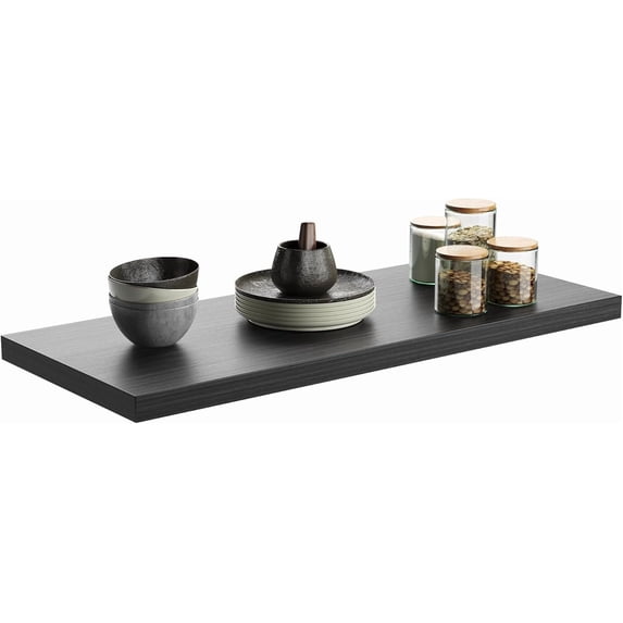 Dumekko Large Floating Shelves for Wall Set of 1 Wooden Wall Shelves 30 in x 10 in x 1 in Room Decor Long Shelf with Invisible Wall Mount Bracket for Bedroom, Kitchen, Living Room, Black Wood