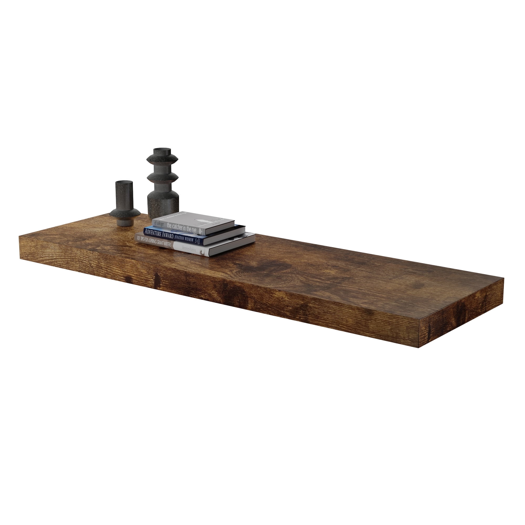Dumekko Large Floating Shelves for Wall Set of 1 Wooden Wall Shelves 36 in x 10 in x 1 in Room Decor Long Shelf with Invisible Wall Mount Bracket for Bedroom, Kitchen, Living Room, Rustic Brown
