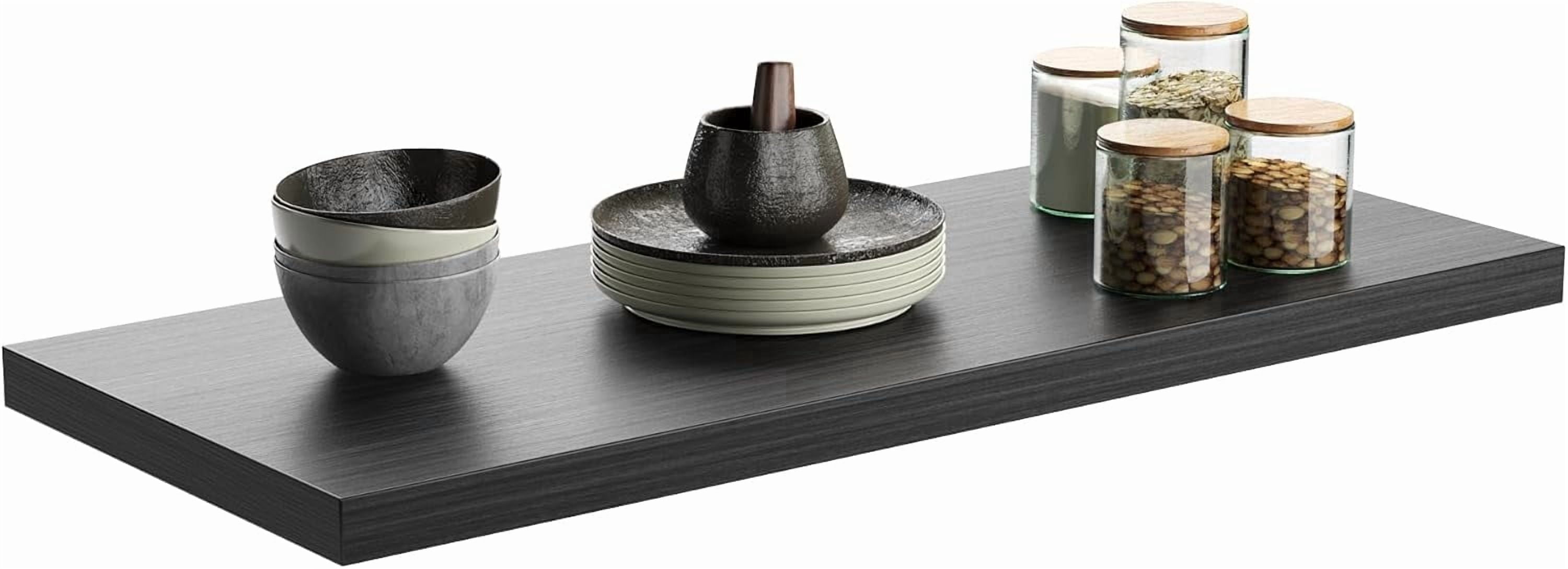 Dumekko Large Floating Shelves for Wall Set of 1 Wooden Wall Shelves 36 in x 12.75 in x 2 in Room Decor Long Shelf with Invisible Wall Mount Bracket for Bedroom, Kitchen, Living Room, Black Wood