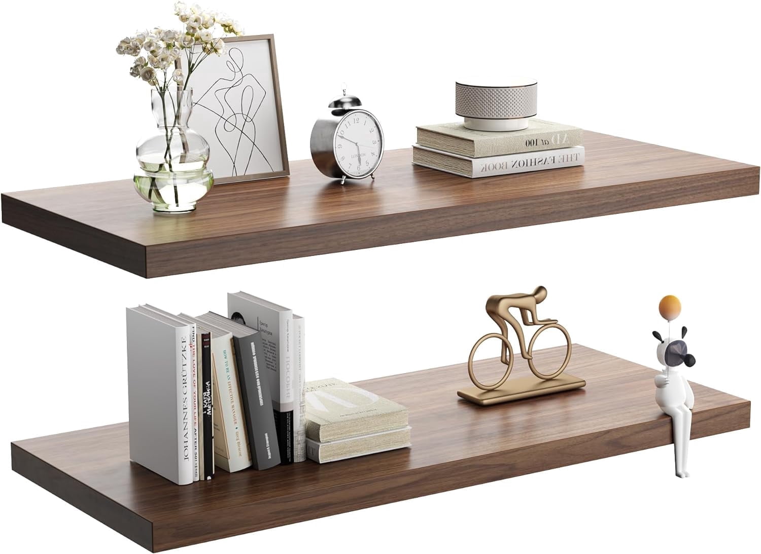 Dumekko Large Floating Shelves for Wall Set of 2 Wooden Wall Shelves 30 in x 12.75 in x 2 in Room Decor Long Shelf with Invisible Wall Mount Bracket for Bedroom, Kitchen, Living Room, Walnut