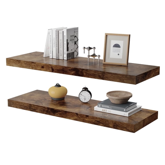 Dumekko Large Floating Shelves for Wall Set of 2 Wooden Wall Shelves 30 in x 12.75 in x 2 in Room Decor Long Shelf with Invisible Wall Mount Bracket for Bedroom, Kitchen, Living Room, Rustic Brown