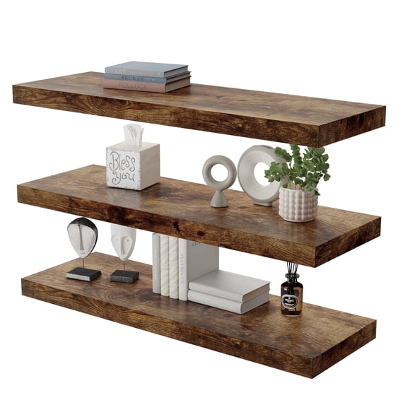 Dumekko Large Floating Shelves for Wall Set of 3 Wooden Wall Shelves 24 in x 10 in x 1 in Room Decor Long Shelf with Invisible Wall Mount Bracket for Bedroom, Kitchen, Living Room, Rustic Brown