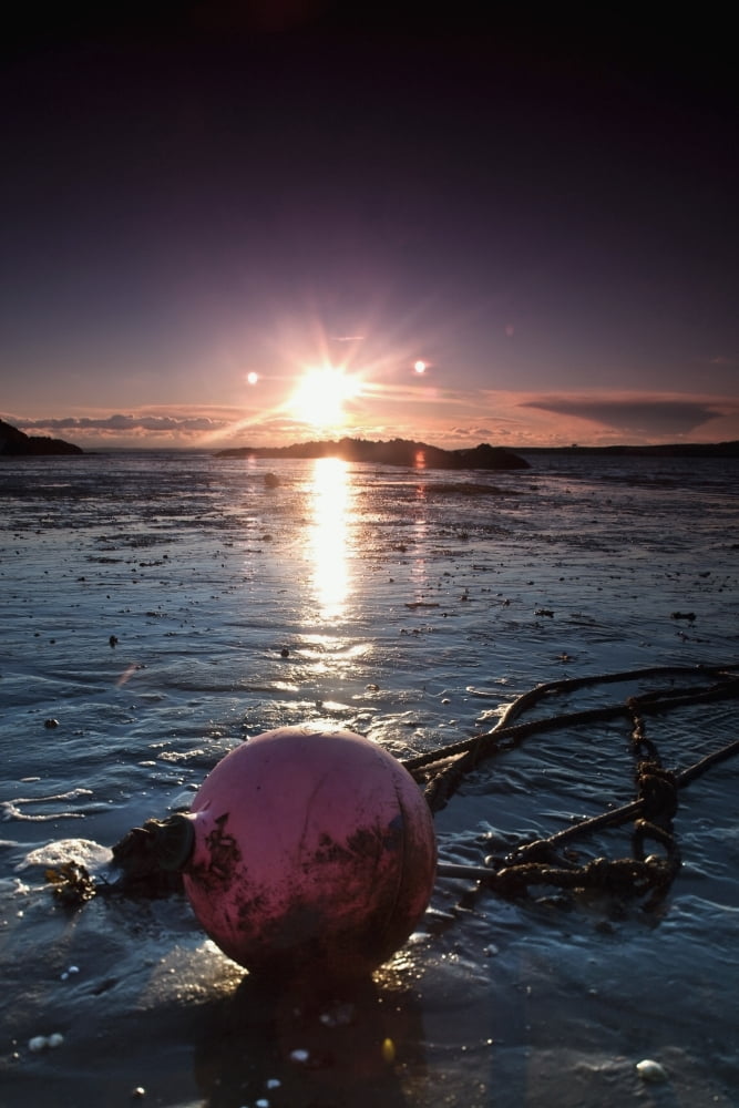 Dumfries Scotland A Rope Tied To A Buoy Laying In The Tide On The Shore At Sunset Canvas Art - John Short Design Pics (12 x 19)