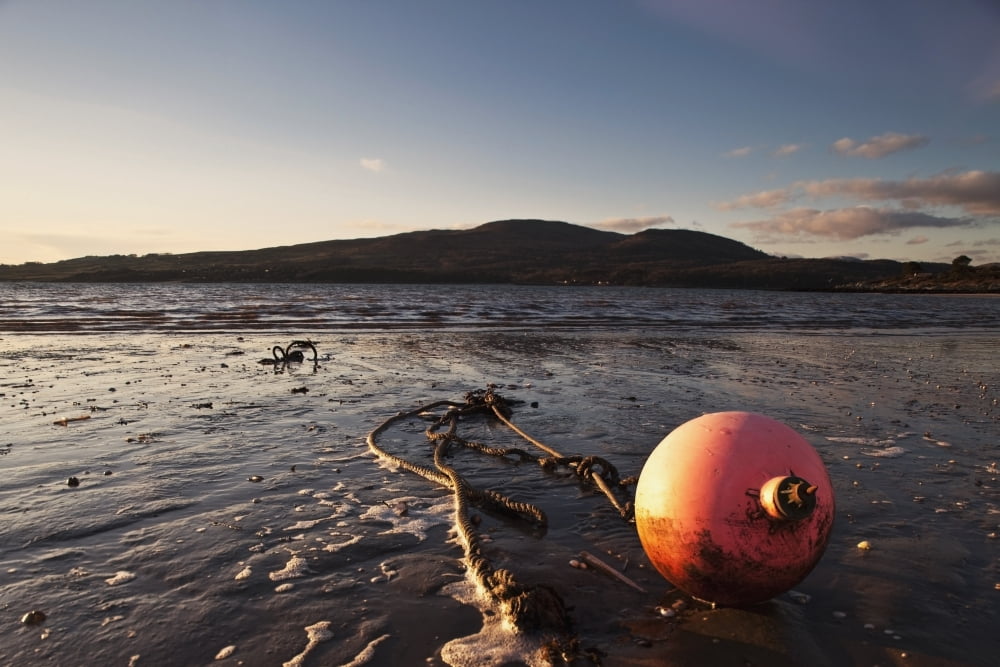 Dumfries Scotland A Rope Tied To A Buoy Laying In The Tide On The Shore Canvas Art - John Short Design Pics (19 x 12)