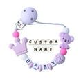 thumbnail image 1 of Dummy Clips Personalised Name for Boys Girls Soother Chain Customized Pacifier Holder PURPLE, 1 of 5