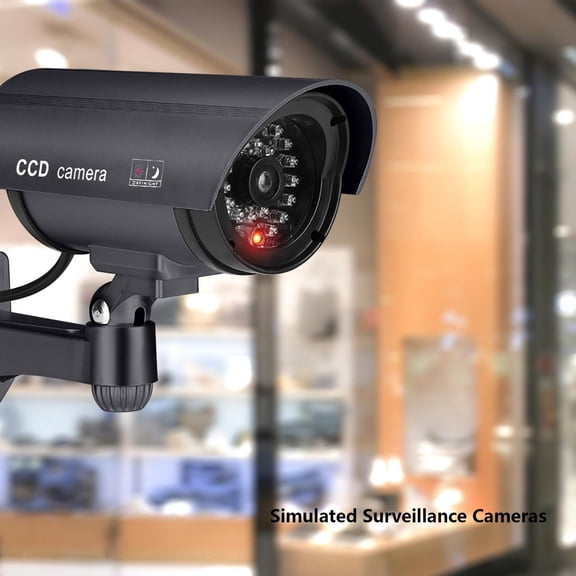 Dummy Fake Security Camera Outdoor, Solar Powered Simulated Surveillance Camera with Flashing Red LED, Weatherproof Fake Dome Camera for Home or Business Indoor/Outdoor Use