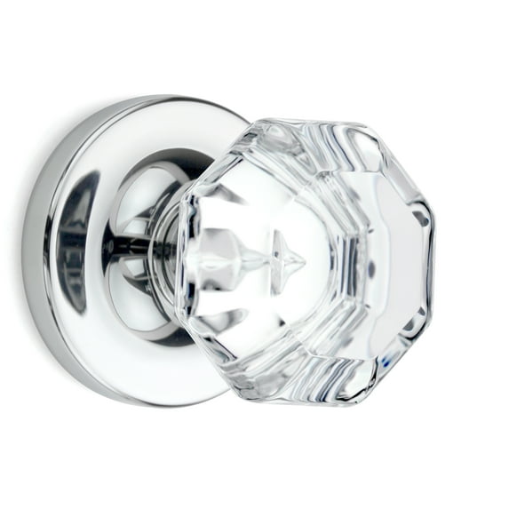 Dummy Octagon Crystal Door Knobs Polished Chrome Round Rosette