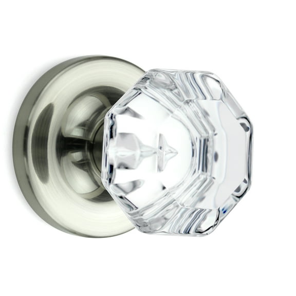 Dummy Octagon Crystal Door Knobs Satin Nickel Round Rosette