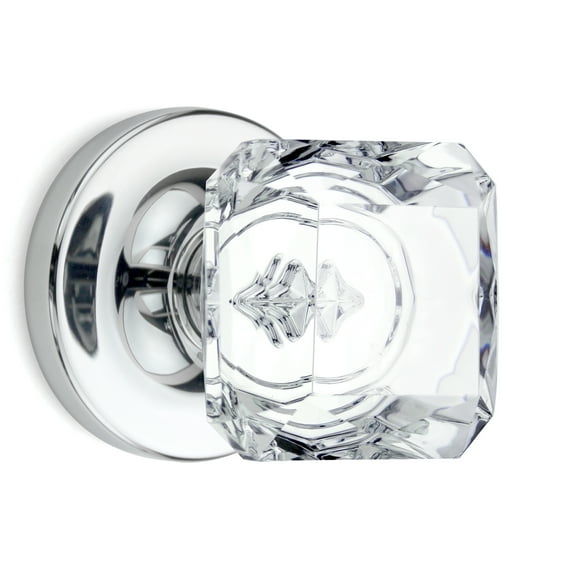Dummy Princess Cut Crystal Door Knobs Polished Chrome Round Rosette