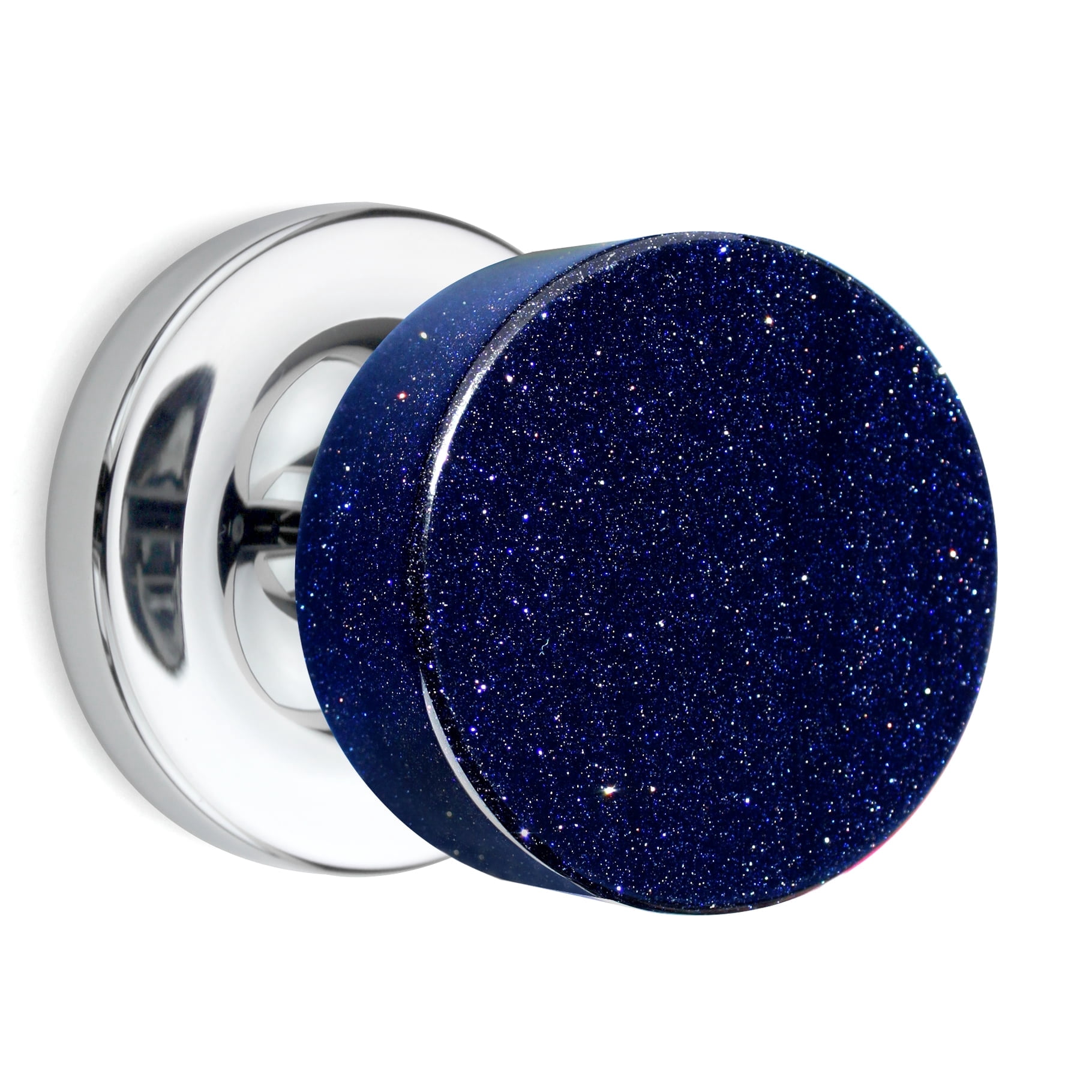 Dummy Round Blue Goldstone Door Knobs Polished Chrome Round Rosette