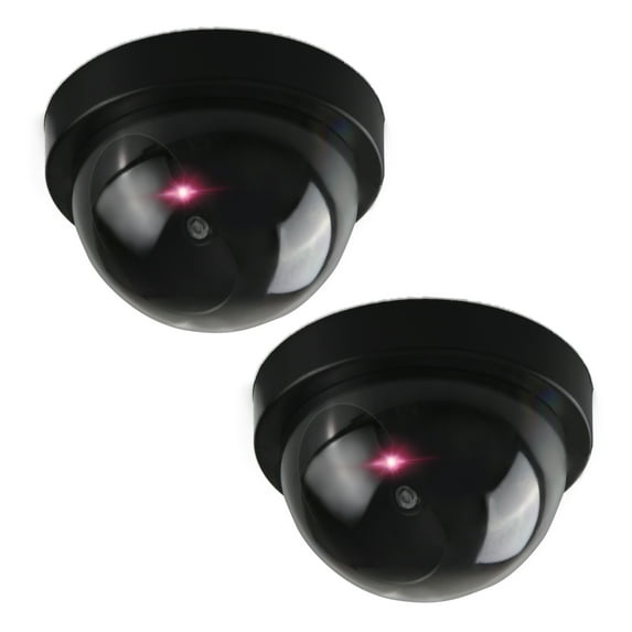 Dummy Security Camera – Realistic Set of 2 Mini Fake Security Cameras – Durable and Reliable Dummy Outdoor Camera – Battery-Operated Fake Cameras with Red Light – Easy Installation