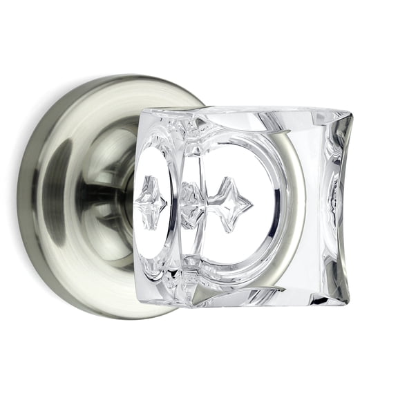 Dummy Square Crystal Door Knobs Satin Nickel Round Rosette