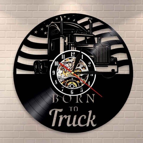 Dump Track Farmhouse Wall Decor Wall Clock Vintage USA Farmtruck Vinyl Record Wall Clock Construction Famers Room Decor Wall Art