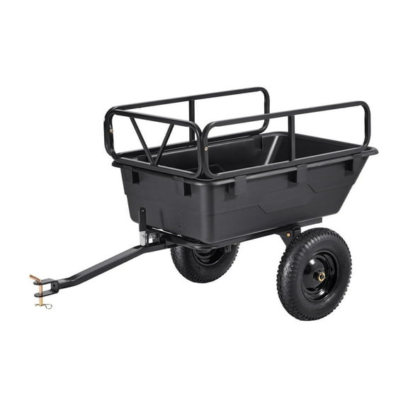 Dump Trailer 500lbs 10 Cu Ft ATV Utility Cart - Tow Behind Garden Trailer for Tractor, UTV, Lawn Mower - Heavy Duty Plastic Hopper