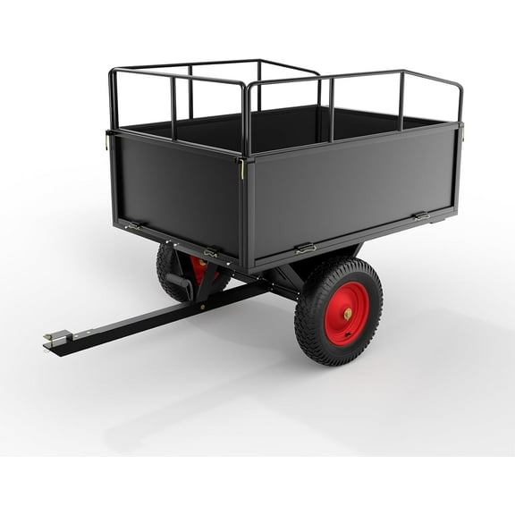 Dump Trailer Tow Behind Dump Cart, 750 lbs 17 Cu. Ft, Steel Construction Garden Utility Trailer with Removable Sides for Riding Lawn Mower Tractor