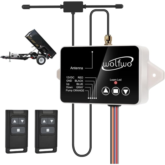 Dump Trailer Wireless Remote Controller, High Power Wireless Dump Trailer Remote for 3-Wire/4-Wire 12V Hydraulic Systems, 100 Ft Range, Easy Install, 2 Remotes for Dump and Tilt Trailers