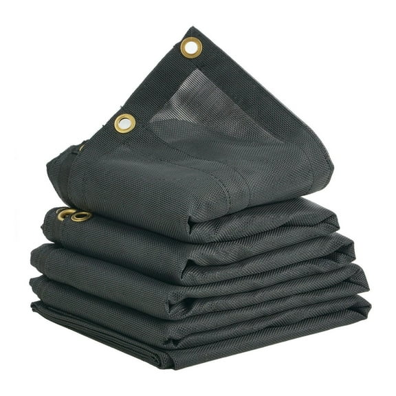 Dump Truck Tarp 7x14 ft PVC Coated Mesh Cover - Heavy Duty Black Trailer Tarp with Brass Grommets & Double Pockets - Fits Manual/Electric Systems