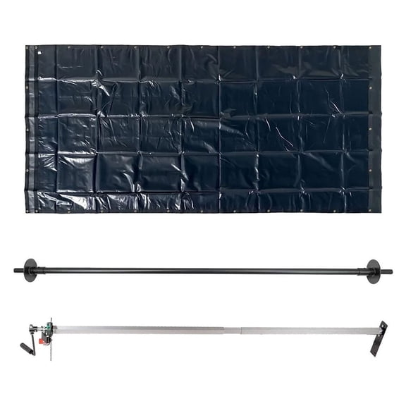 Dump Truck Tarp Kit 7'6" x 22' Asphalt Vinyl Tarp w/Double Pocket & Manual Cab Level Hand Crank Tarp Roller Kit and Rear Anti-SAIL TARP Retention Bow Set