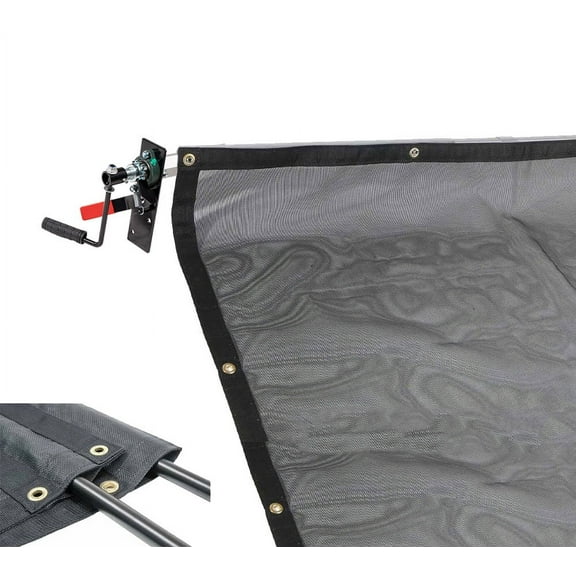 Dump Truck & Trailer Tarp Kit with 5'6" x 14' PVC Double Pocket Mesh Tarp - Manual Hand Crank Cab Level Dump Truck Tarp System to Prevent Load Spillage