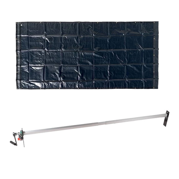 Dump Truck & Trailer Tarp Kit - 7 ft 6" x 15' Black Asphalt Vinyl Tarp w/ Double Pocket & Grommets - Manual Cab Level Hand Crank Tarp Roller - 18Oz Vinyl Waterproof Tarp