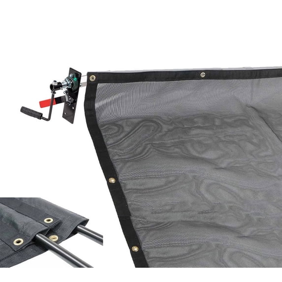 Dump Truck & Trailer Tarp Kit with 8' x 14' PVC Double Pocket Mesh Tarp - Manual Hand Crank Cab Level Dump Truck Tarp System to Prevent Load Spillage