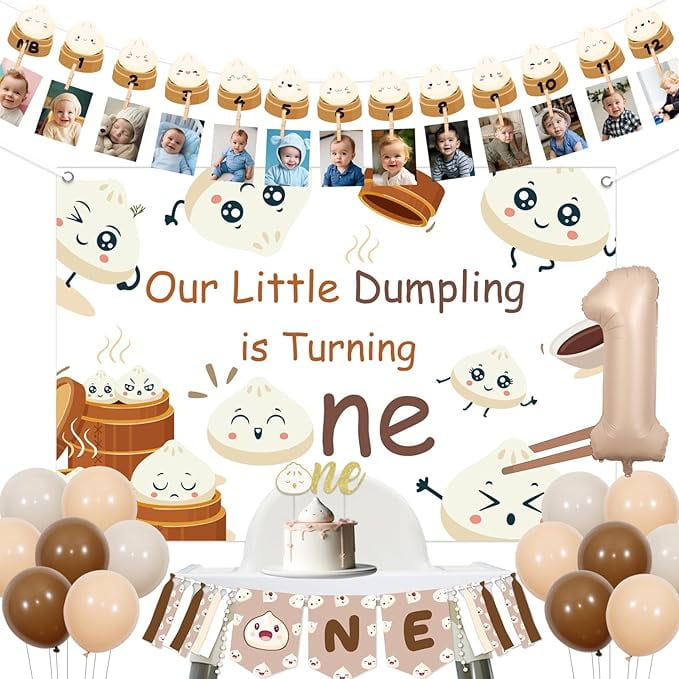 Dumpling Birthday Party Decorations 1st Birthday High Chair Banner Cake ...