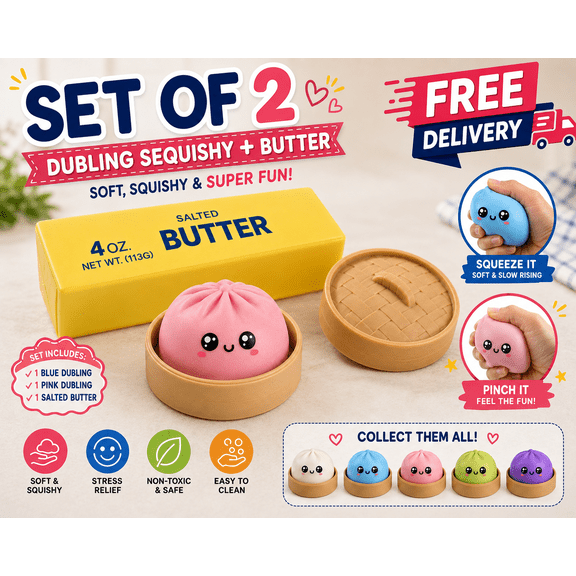 Dumpling and Butter Squishy Soft Slow Rising Sensory Stress Relief Fidget Random Color Set of 2