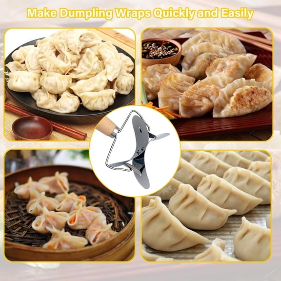 Dumpling Cutter 3.5 Inch Stainless Steel Dough Press with Wooden Handle Round Dumpling Wrapper Maker for Homemade Dumpling Wonton Pierogi Kitchen Cooking