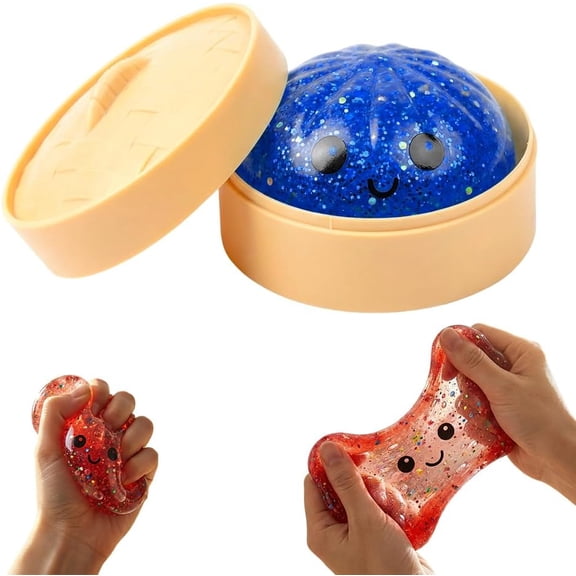 Dumpling Glitter, Dumpling Glitter Squishies, Dumplings Squishies, Stress Relief Fidget, Soft Squeeze Decompression Dough, Giant Glitters Dumplings (Blue)