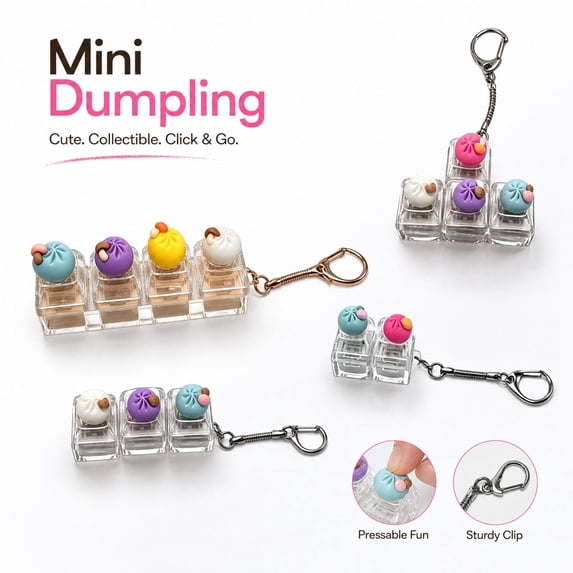 Dumpling Keyboard Fidget Toy, Clicky Button Light up Fidget Clicker Keychain, Portable Finger Press Toy for Stress Relief, Boost Focus for Office School Travel, Novelty Anxiety Relief Gift(C#1)