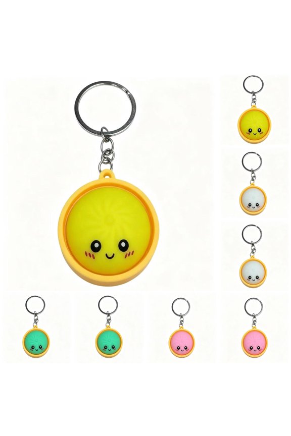 Dumpling Keychain, 6 PCS Mini Dumplings Fidget Clicker Keychain with Light Up Design, Cute Stress Relief Toy for Bags Keys Office