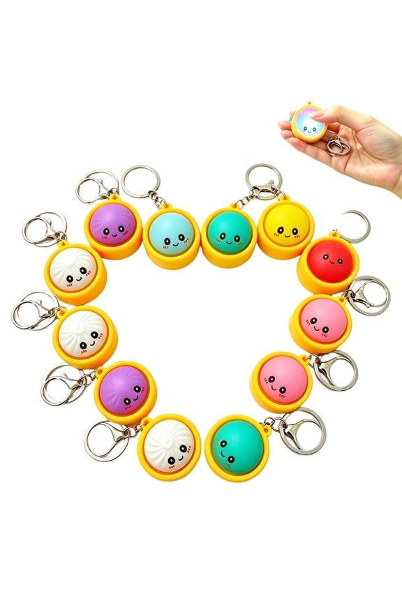 Dumpling Keychain,Crisp Sound,Creamy,Mini Dumpling Squishies Stress Relief Fidget Clicker Keychain,Anxiety Relief & Focus Boost Quiet Toys for Adults at Work, Travel, Home