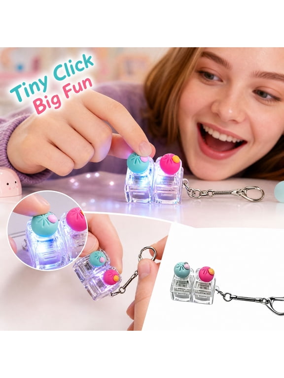 Dumpling Light-Up Mini Fidget Clicker Keychain, Squishy Stress Relief Backpack Charm for Kids Adults