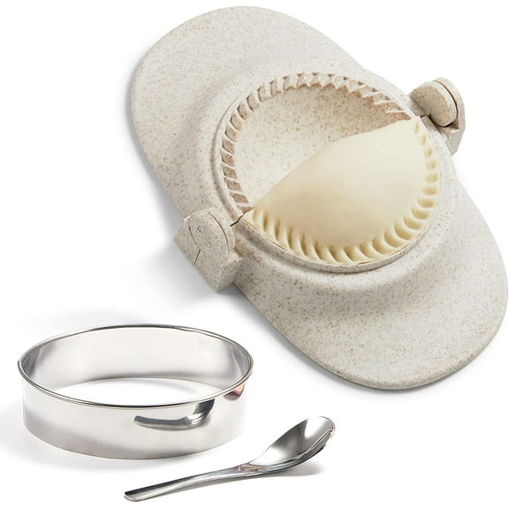 Dumpling Maker, Empanadas Press Maker Mold Set With Dough Cutter Pierogi, Pastelitos, Calzone, Turnovers (L/4"-White)