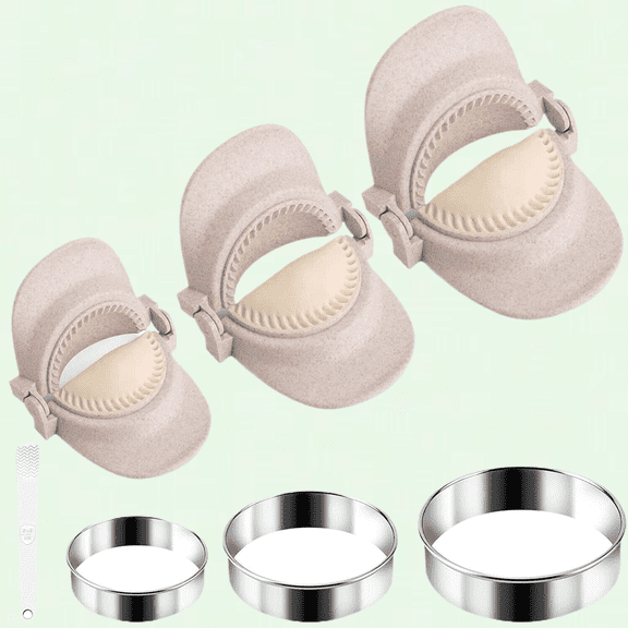 Dumpling Maker Empanadas Press Mold Set with Ring Dough Cutter, Stuffing Spoon | Make Pot Stickers, Wontons, Dumplings, Empanada Pastries (3 Sizes, White)