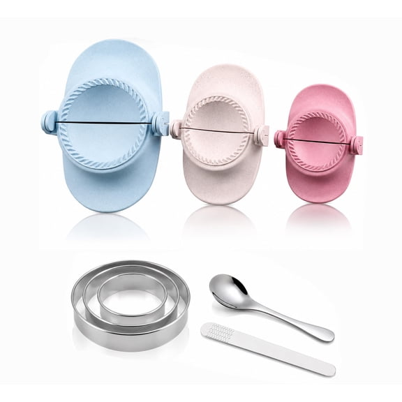 Dumpling Maker Kit, 8 Piece Empanadas Press Mold Maker Set with Dough Cutter Dumpling Mold Set for Pierogi, Pastelitos, Calzone, Turnovers, Chinese Dumpling, 3 Sizes(4"+3"+2.6")