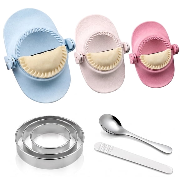 Dumpling Maker Kit, 8 Piece Empanadas Press Mold Maker Set with Dough Cutter Dumpling Mold Set for Pierogi, Pastelitos, Calzone, Turnovers, Chinese Dumpling, 3 Sizes(4"+3"+2.6")