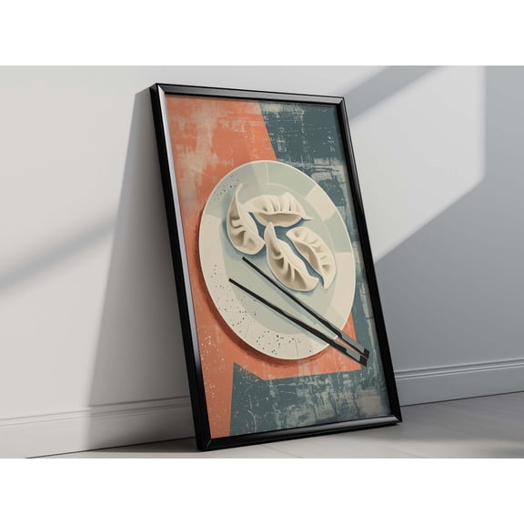 Dumpling Modern Asian Food Retro Color Wall Art, Unframed Paper Print Size 8x12