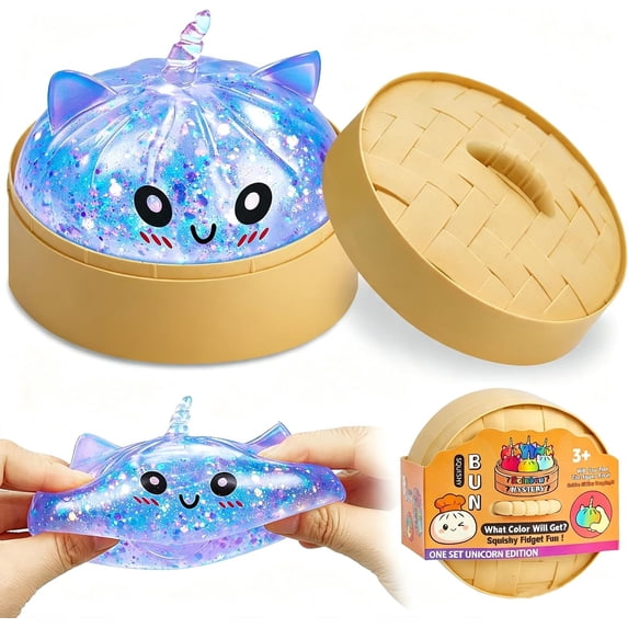 Dumpling Mystery Box, Rainbow Glitter Slow Rising Squishy Squeeze Balls, Stress & Anxiety Relief Sensory Fidget Suff