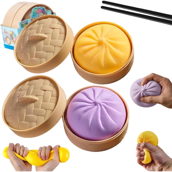 Dumpling Mystery Squishy, Jumbo Giant Glitter Dumpling Squishy, Soft Squeeze Decompression Dough with Steamer Box