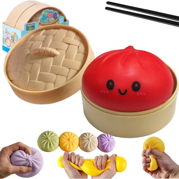 Dumpling Mystery Squishy, Jumbo Giant Glitter Dumpling Squishy, Soft Squeeze Decompression Dough with Steamer Box