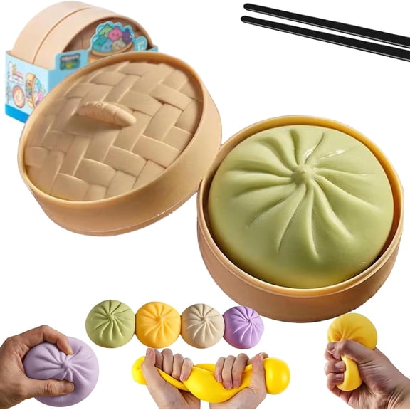 Dumpling Mystery Squishy, Jumbo Giant Glitter Dumpling Squishy, Soft Squeeze Decompression Dough with Steamer Box