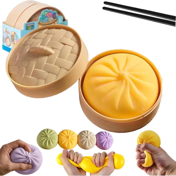 Dumpling Mystery Squishy, Jumbo Giant Glitter Dumpling Squishy, Soft Squeeze Decompression Dough with Steamer Box