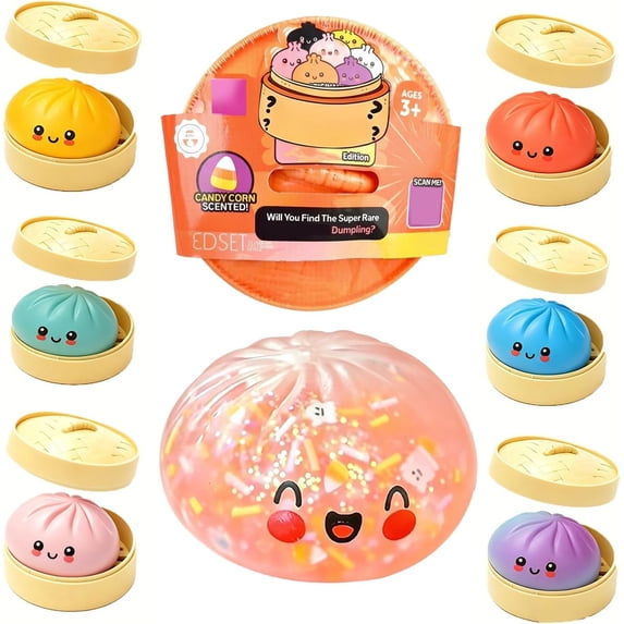 Dumpling Mystery Squishy Toys, Glitter Halloween Trick Treat Edition Dumpling, Stress Relief Sensory Squeeze for Holiday Gifts Party Favors