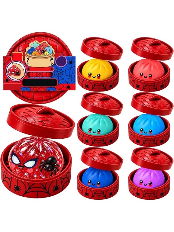 Dumpling Mystery Squishy Toys, Random 1 of 7 Color, Mystery Spider Edition Dumpling, Stress Relief Sensory Squeeze for Holiday Gifts Party Favors