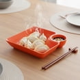 thumbnail image 1 of Dumpling Plate With Built-In Sauce Compartment, 2-In-1 Snack Plate With Dipping Cup, Food Serving Tray For Dumplings, Fries & Appetizers Red-18.3X4Cm, 1 of 5