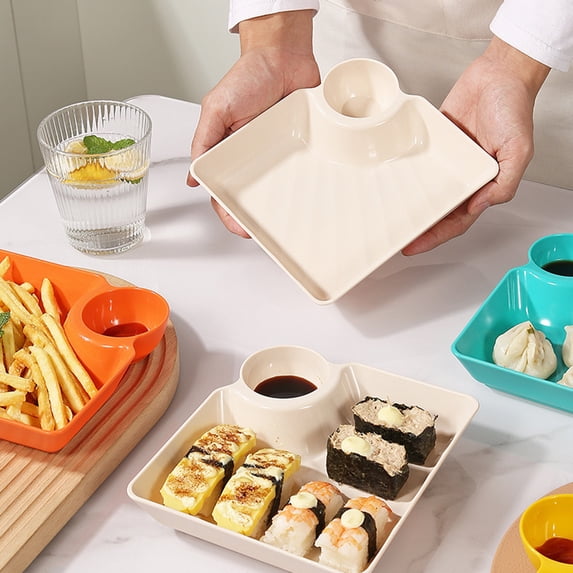 Dumpling Plate with Dipping Saucer Dish Non-slip Stackable for Snacks Desserts Sushi Tray