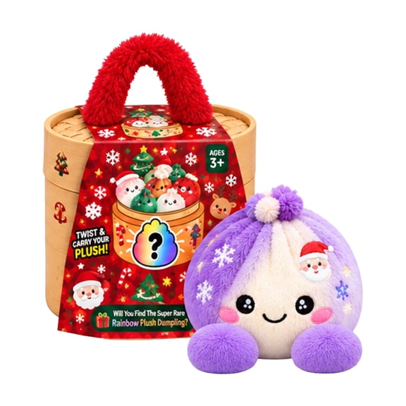 Dumpling Plush with Bamboo Steamer Carry Basket, Soft Stuffed Character with Fluffy Texture, Embroidered Smiling Face and Rounded Feet, Mystery Plush Dumplings for Relaxation, Desk Display and Gifts