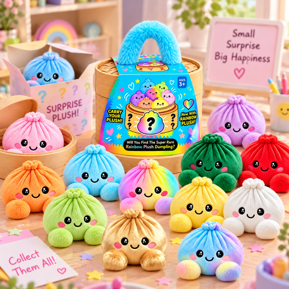 Dumpling Plush Blind Box, Surprise Stuffed Dumpling Squishy, Novelty Collectible Stuffed Animal Squeezable Stress Relief Plushie for Birthday Holiday Party Favors